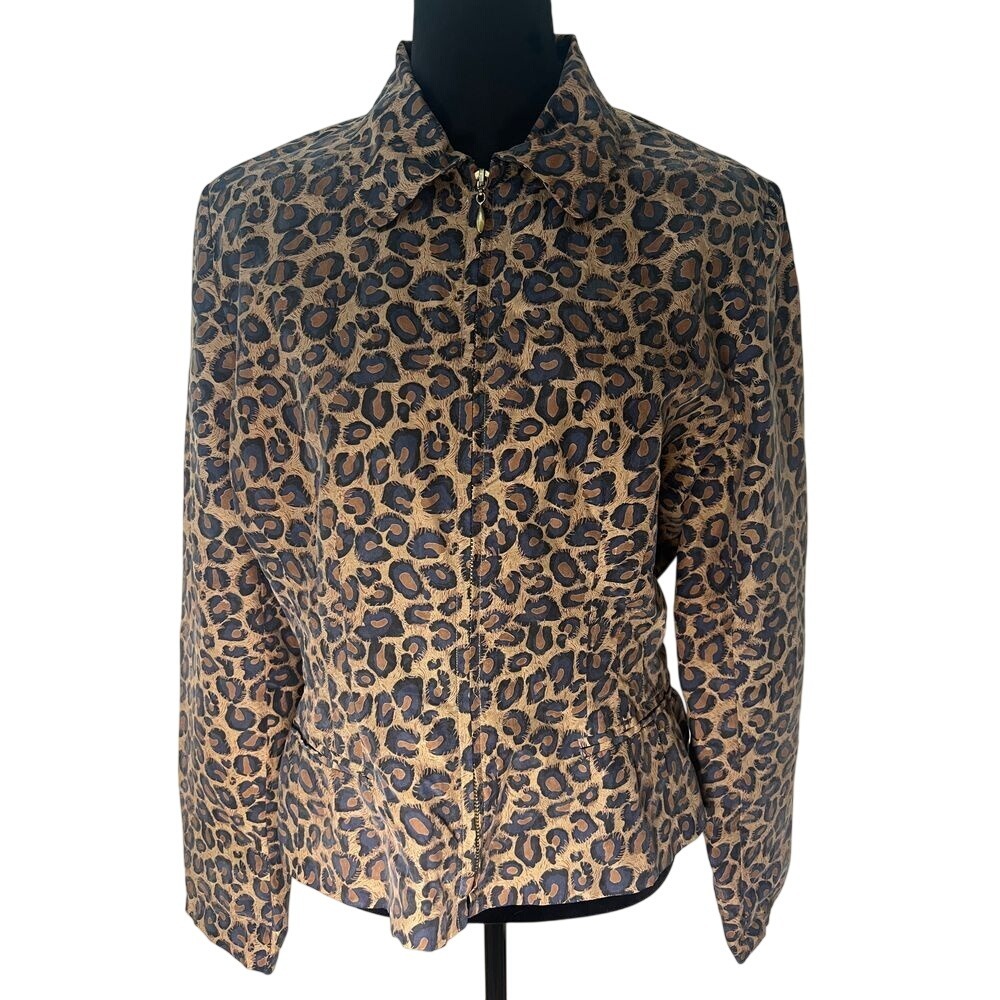 Annie Alexander Pure Silk Leopard Print Blouse Workwear Elegant‎ Top M